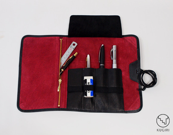 [插入4個卷筆盒+大帶口袋]筆盒也可以容納便簽橡皮擦長鋼筆玻璃筆牛絨引擎 第2張的照片