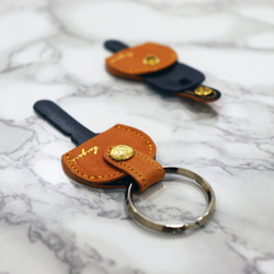 【小巧可愛鍵套】圓形，比普通鑰匙尺寸高，牛皮，橙色 第2張的照片