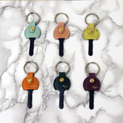 【小巧可愛鍵套】圓形，比普通鑰匙尺寸高，牛皮，橙色 第5張的照片