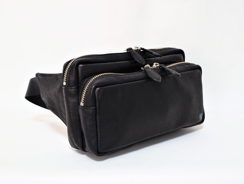 受注生産品【手ぶらで出歩けるウエストポーチ】カジュアルすぎない品質の良さ際立つ牛革ヒップバッグ、斜め掛けに便利　ブラック