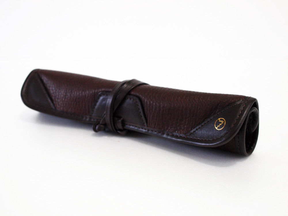 【巻物ロールペンケース２本挿し】付箋消しゴムも挟めるペンケース 万年筆 ガラスペン ブラウン