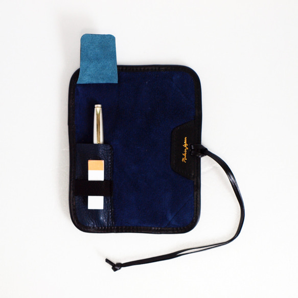 【日式捲軸筆盒】可裝便利貼、橡皮擦等的筆盒 小鋼筆 短筆 藍色 第2張的照片