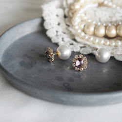 彩色紫水晶珍珠耳環 第2張的照片