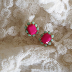 粉色×薄荷珠寶耳環 第3張的照片