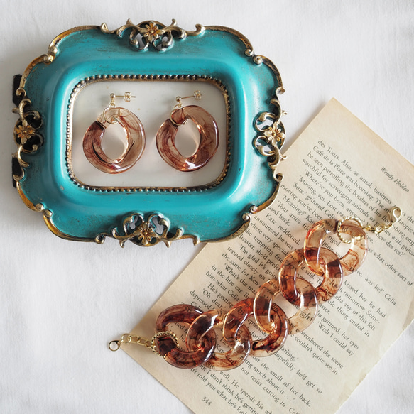 鼈甲イヤリングとブレスレット 即購入OK♡べっ甲鼈甲風のゴールド