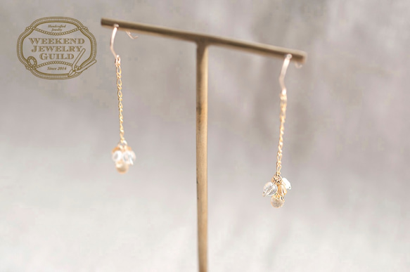 [十一月的誕生石] [14KGF]黃水晶和淡水珍珠長耳環WJG_P032 第2張的照片
