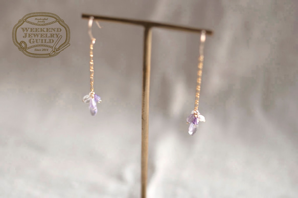 [二月誕生石] [14KGF]紫水晶和淡水珍珠長耳環WJG_P034 第2張的照片