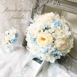ホワイト&ブルーの爽やかウェディング♡ブーケ&ブートニア&専用