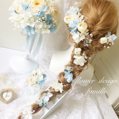 ホワイト&ブルーの爽やかウェディング♡ブーケ&ブートニア&専用