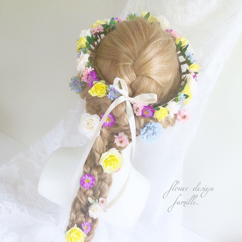 カラフルプリンセス花冠&編みおろしヘア用ヘッドドレス
