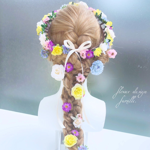 カラフルプリンセス花冠&編みおろしヘア用ヘッドドレス