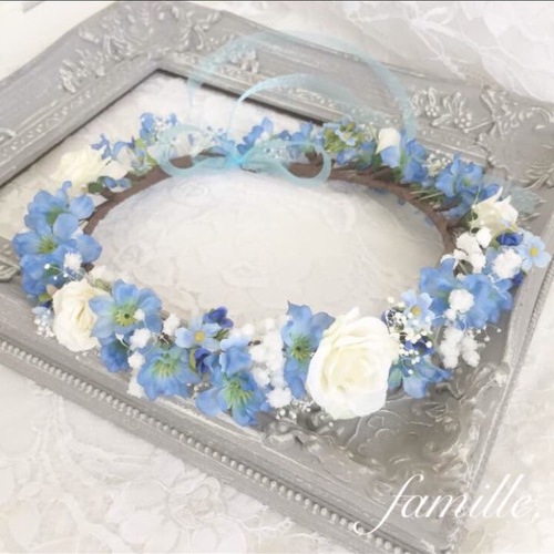 ギフトBOX付き】サムシングブルーの花冠・水色/プリザーブド