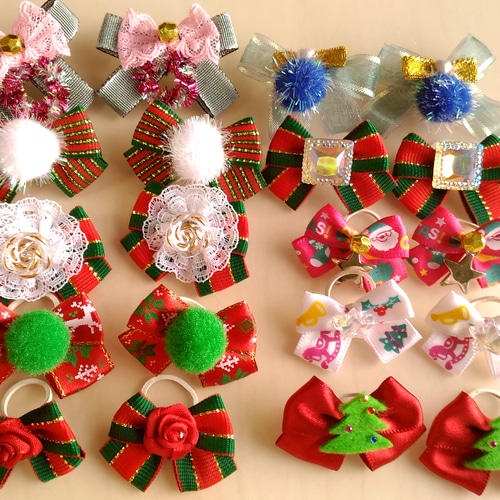 わんちゃん用クリスマスリボンヘアゴム 8個4組☆おまかせ 10028 ペット