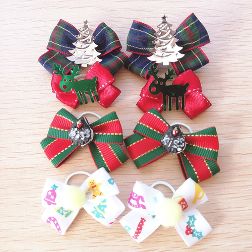 わんちゃん用クリスマスリボンヘアゴム 8個4組☆おまかせ 10028 ペット