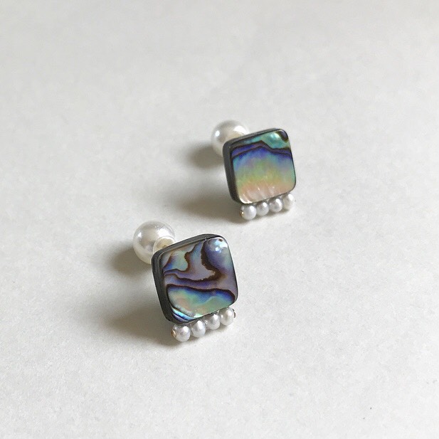 アバロンシェル＋淡水パールのピアス 14KGF /金具変更可