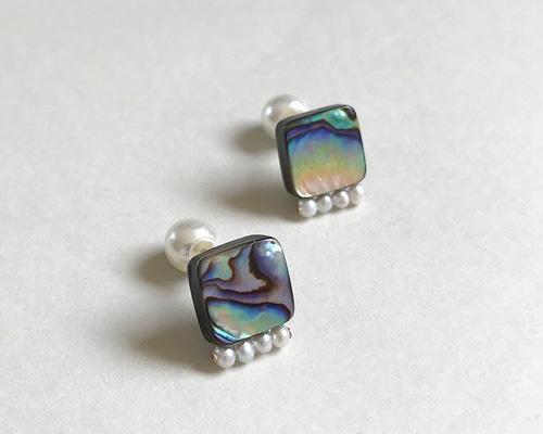 アバロンシェル＋淡水パールのピアス 14KGF /金具変更可 ピアス