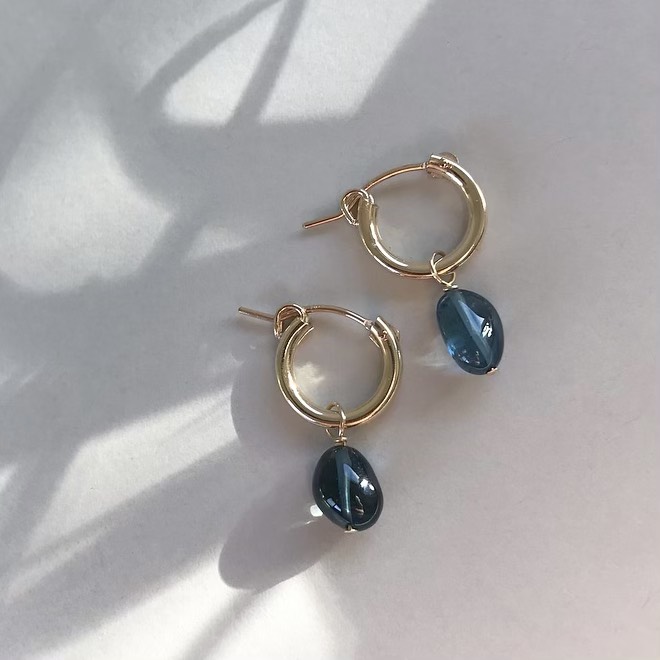 ロンドンブルートパーズ フープピアス 14KGF / 金具変更可  イヤリング