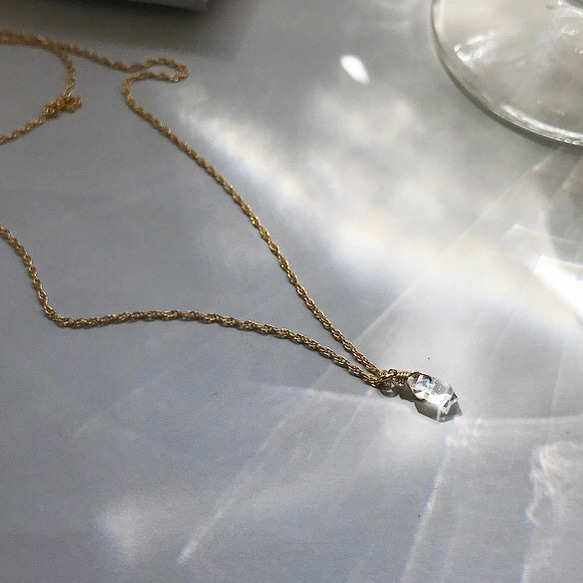 ハーキマーダイヤモンドの一粒ネックレス （14kgf） 3枚目の画像