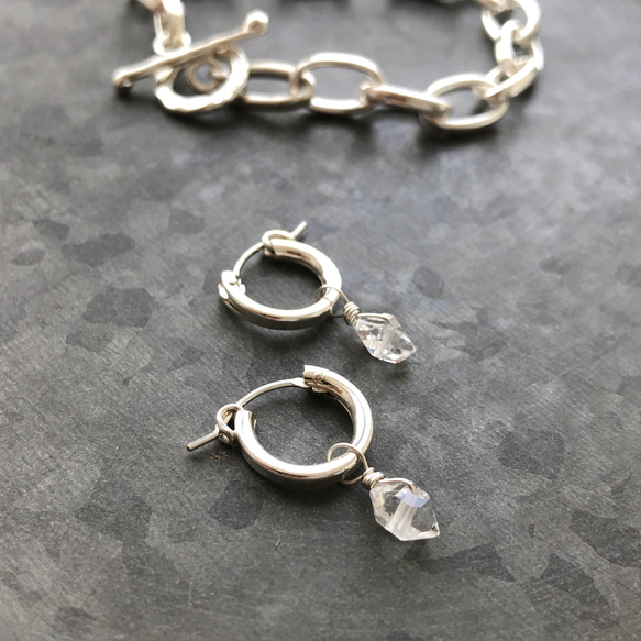ハーキマーダイヤモンド フープピアス（SilverFilled/SV925）金具変更可 6枚目の画像