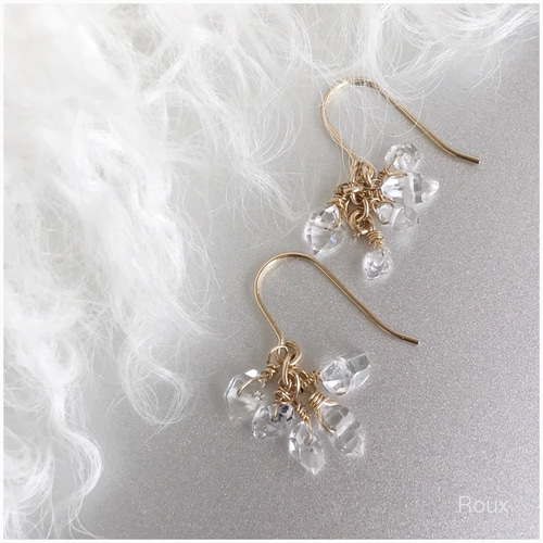クリスマスファッション ハーキマーダイヤモンドのシャンデリアピアス（14kgf ピアス ） ピアス