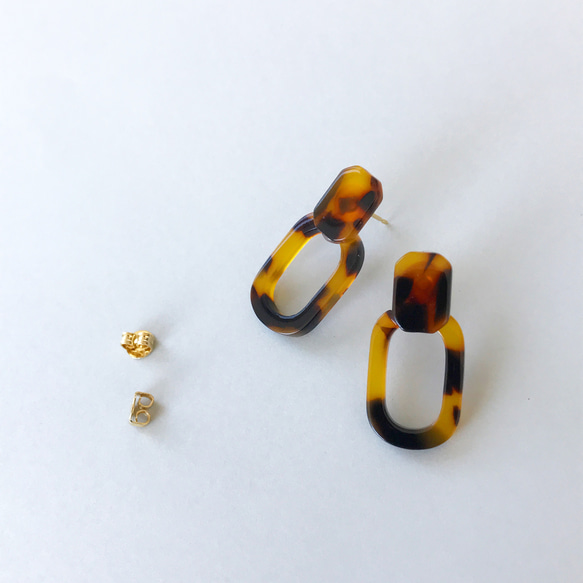 玳瑁紋雙方耳環（14KGF）耳環/耳環 第3張的照片