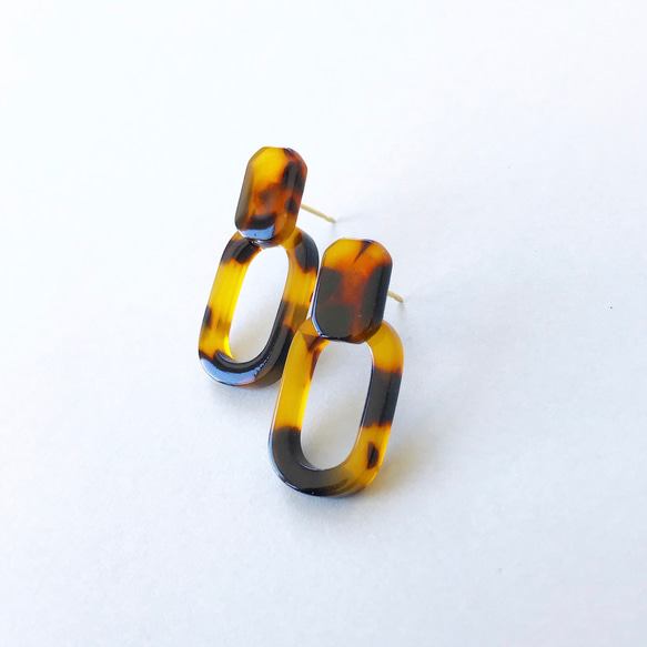 玳瑁紋雙方耳環（14KGF）耳環/耳環 第4張的照片