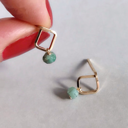 Mini Square pierce Emerald（14KGF）ピアス/イヤリング 1枚目の画像