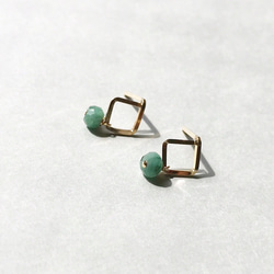 Mini Square pierce Emerald（14KGF）ピアス/イヤリング 2枚目の画像