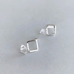 迷你方形 pierce Herkimer 鑽石（鍍銀）耳環 第2張的照片