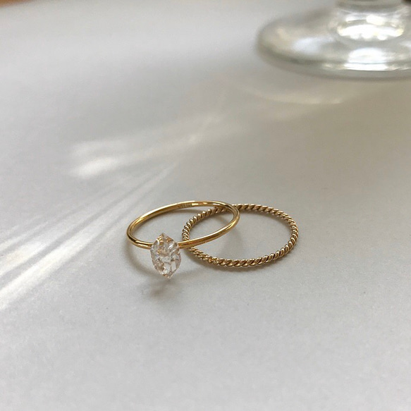 Herkimer diamond S +Twist Ring（14KGF）ハーキマーダイヤモンド リング 4枚目の画像