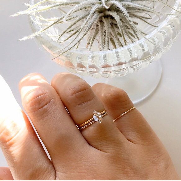 Herkimer diamond S +Twist Ring（14KGF）ハーキマーダイヤモンド リング 6枚目の画像