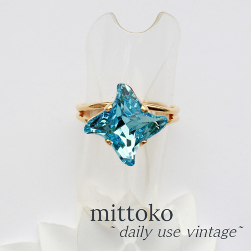 アクアマリン スワールデザイン リング 手裏剣スワロのリング（アクアマリン）フリーサイズ 指輪・リング みっ