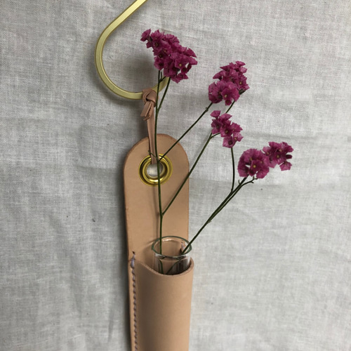 革と試験管の一輪挿し_壁掛けも可_Lサイズ 一輪挿し・花瓶・花器