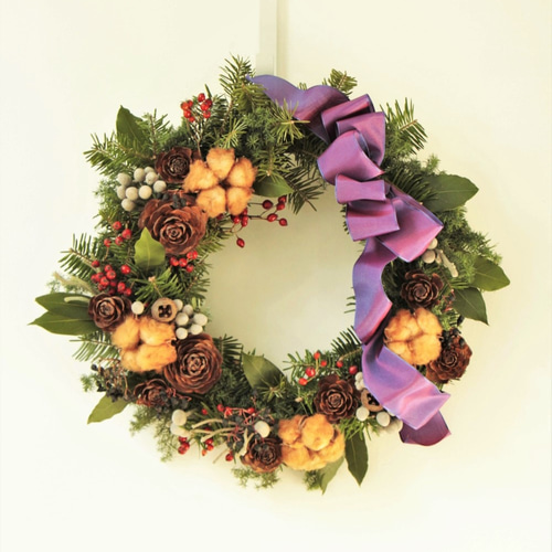 Christmas Wreathナチュラル フレッシュ国産モミ リース blue roof