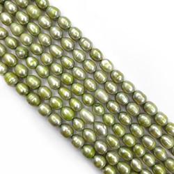淡水珍珠 8-8.5mm 蛋形橄欖綠16英吋(全孔/ 通天孔) 第1張的照片