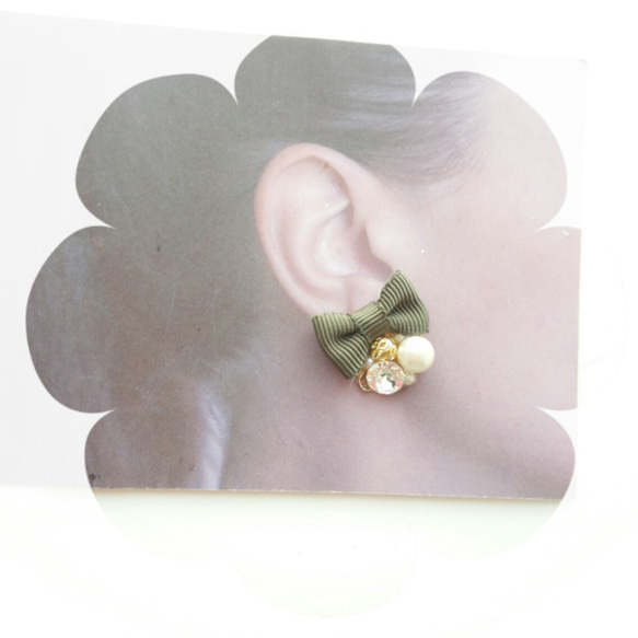 ★新的色彩★金蔥珠寶羅緞緞帶*卡其*（耳環，耳釘，耳環鈦允許） 第2張的照片