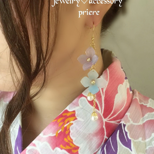 紫陽花mix＊（パープル、ピンク）＊金具6種類（フックピアス、直付け 