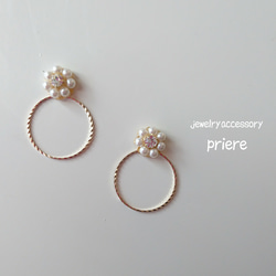 ☆珍珠花金屬環2way（穿孔耳環、耳環、鈦金耳環） 第3張的照片