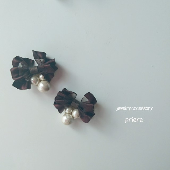 玻璃紗絲帶棉花珍珠珠寶（棕色）（耳環，耳釘，耳環鈦） 第2張的照片