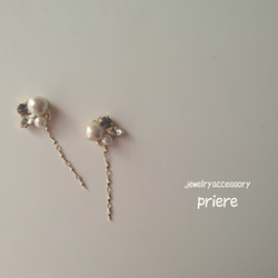 棉花珍珠水晶珠寶2WAY（黑鑽）（耳環，耳釘，耳環鈦） 第1張的照片