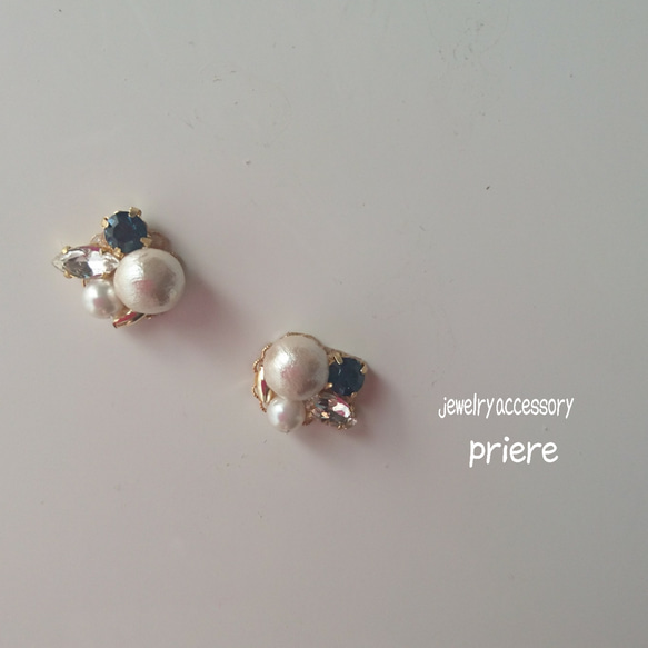 棉花珍珠水晶珠寶2WAY（蒙大拿州）（耳環，耳釘，耳環鈦） 第3張的照片
