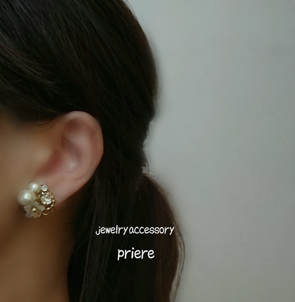 *棉珍珠磨砂玻璃風格的花bijou *（Kisuka）（穿孔耳環，耳環，鈦穿孔耳環）* 第3張的照片