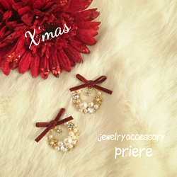 *聖誕租賃珠寶首飾*天鵝絨緞帶（波爾多）（穿刺，耳環，鈦金耳環） 第2張的照片