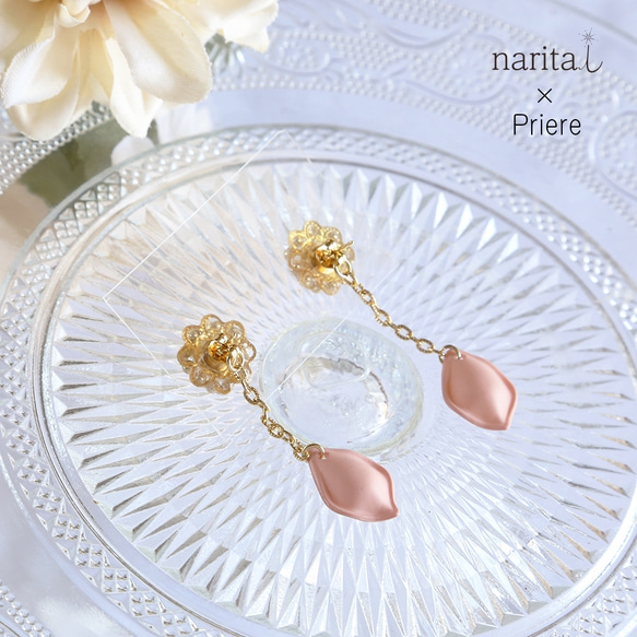 Priere ×naritai＊ゆらゆら花びら2wayビジュー(ピンク)(ピアス・イヤリング・チタンピアス)＊ 5枚目の画像