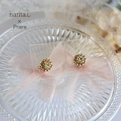 Priere ×naritai＊オーガンジーリボンの2wayビジュー＊(ピンク)(ピアス·イヤリング·チタンピアス) 2枚目の画像