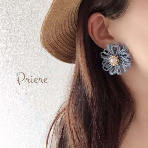 デニムフラワーアクセサリー(ピアス・イヤリング・チタンピアス 