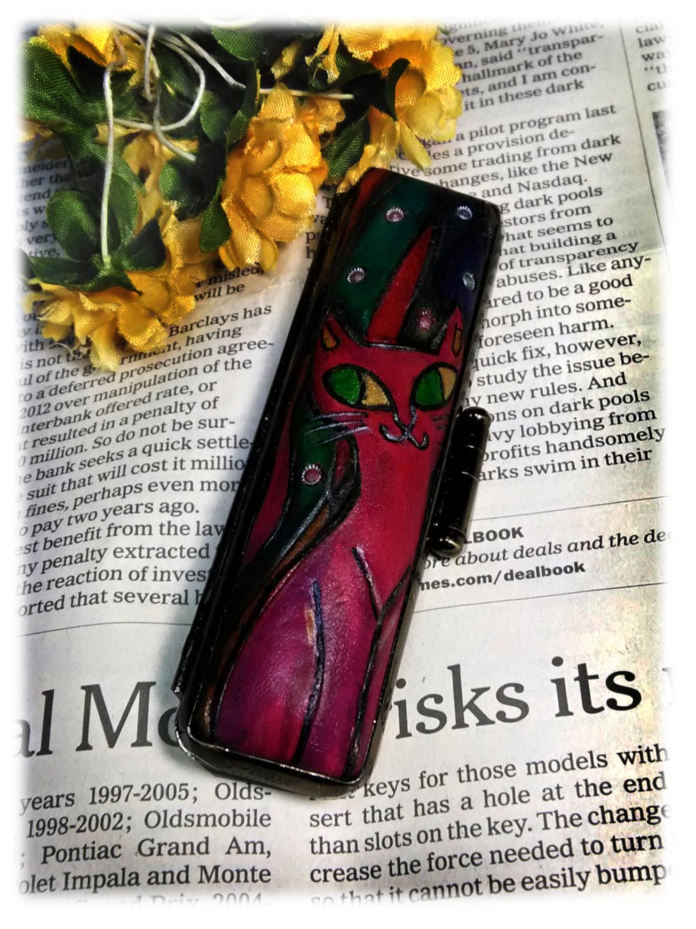 【手描き一点物】印鑑ケ－ス　太さ12㎜×長さ60㎜（認印・銀行印）用　【赤猫さん】　はんこ　印鑑