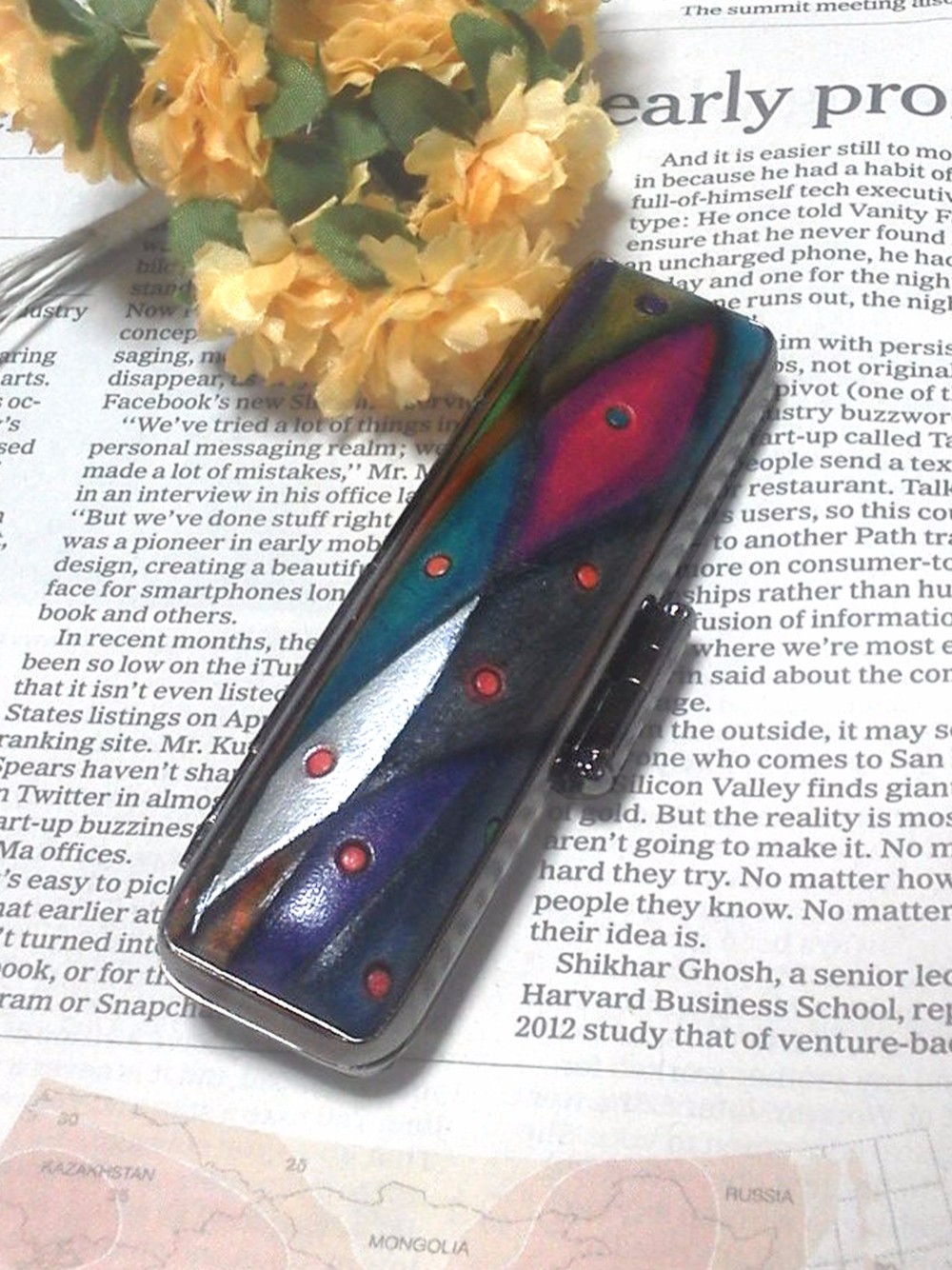 【手描き一点物】印鑑ケ－ス　太さ12㎜×長さ60㎜（認印・銀行印）用　【ダイヤモチーフ】　はんこ　印鑑