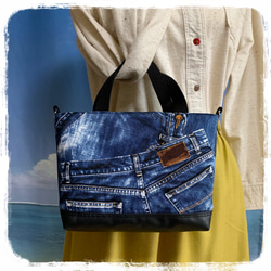 デニムリメイク*長財布*お財布 バッグ*ハンドメイド*お花モチーフ ハンドメイド＊長財布＊ショルダーバッグ＊デニムリメイク