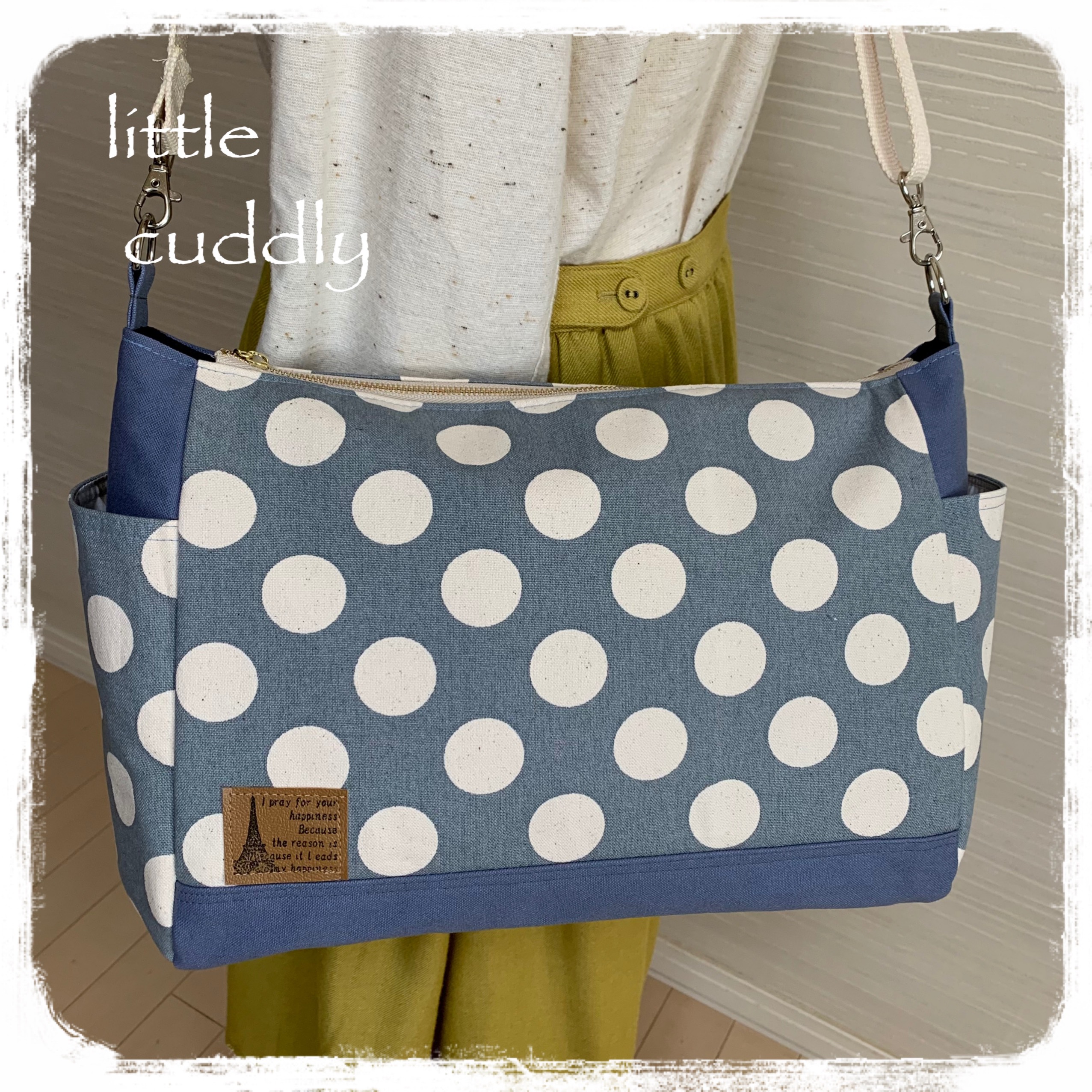 帆布　サイドポケットが便利な　ショルダーバック　マザーバック　お仕事バック　長さ調節可能　帆布小水玉　廃盤　全7色